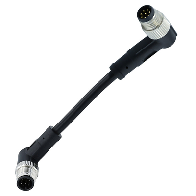 M12 à angle droit au cable connecteur imperméable de PVC du mâle féminin PUR du connecteur M8