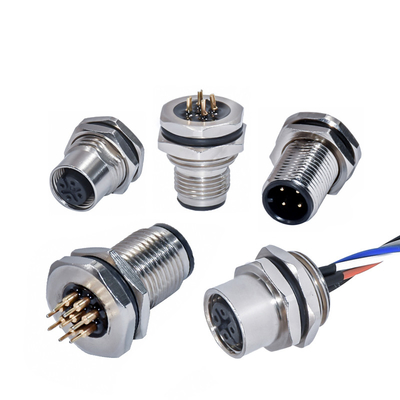 M12 A a codé le connecteur femelle de serrure arrière imperméable de connecteur de bâti de panneau de 8 bornes avec le fil