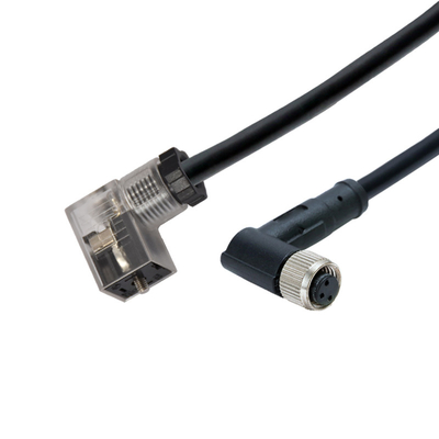 Le type C de vanne électromagnétique de LED aux 90 degrés M12 3pins imperméable a moulé le câble de connecteur femelle