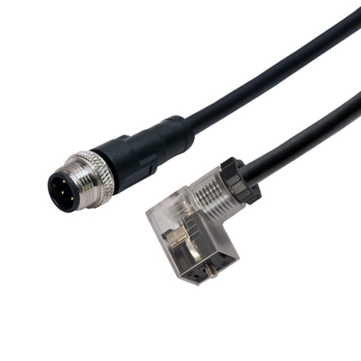 Le code de M12 8pins A a moulé le câble imperméable masculin de connecteur au type prise de vanne électromagnétique de LED de C