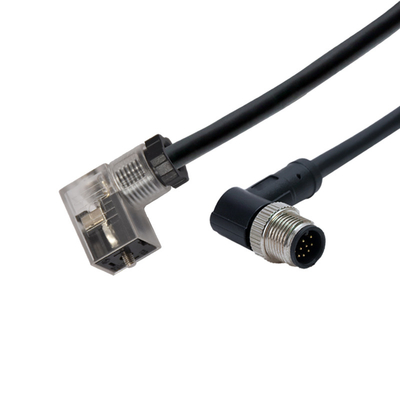 Le code de M12 8pins A a moulé le câble imperméable masculin de connecteur au type prise de vanne électromagnétique de LED de C