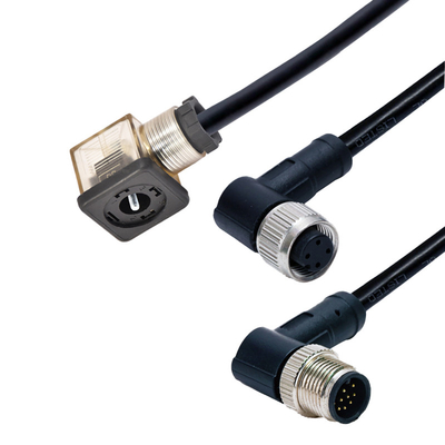 connecteur à angle droit de goupilles du mâle LED et M12 9 de connecteur de vanne électromagnétique 16A avec le câble
