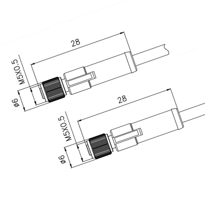 TPU GF IP67 M5 3 Pin Connector Straight To Female a moulé le PVC de 0.5m