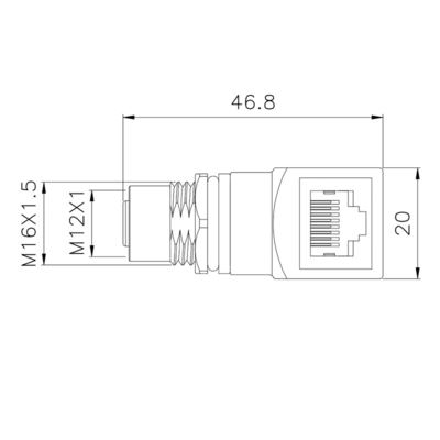 Ip67 codage industriel imperméable de l'Ethernet M12 D au connecteur masculin de coude de l'adaptateur RJ45